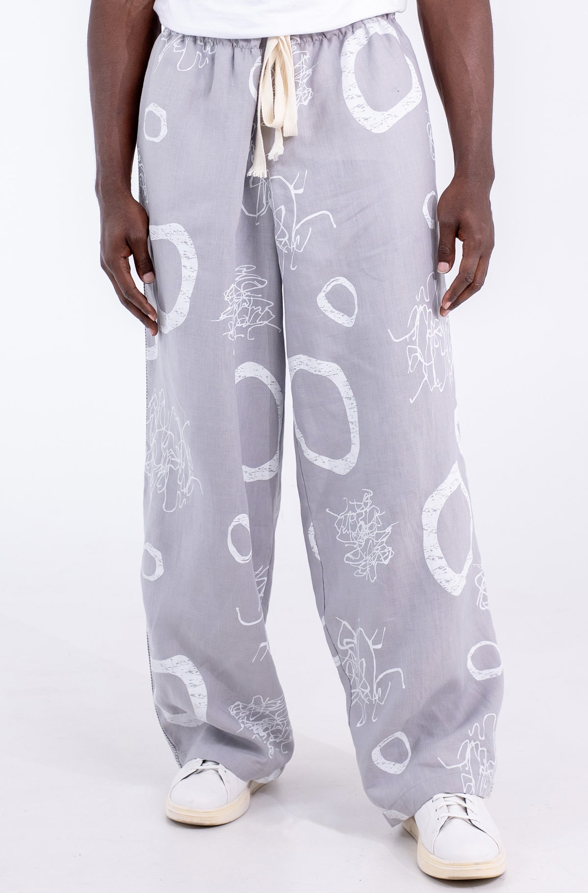 Bowie Abstract Print Linen Baggy Pants-Limited Edition