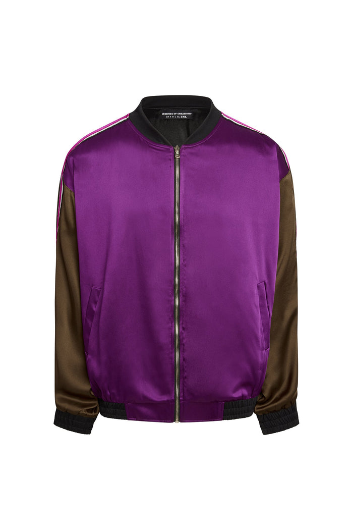 Silk two tone zip front bomber jacket