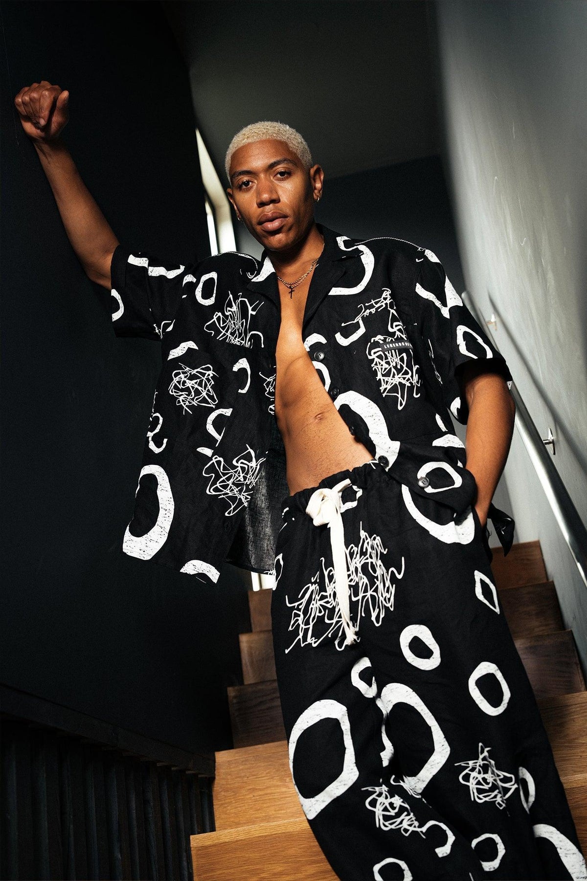 Bowie Abstract Print Linen Baggy Pants - Legends of Creativity