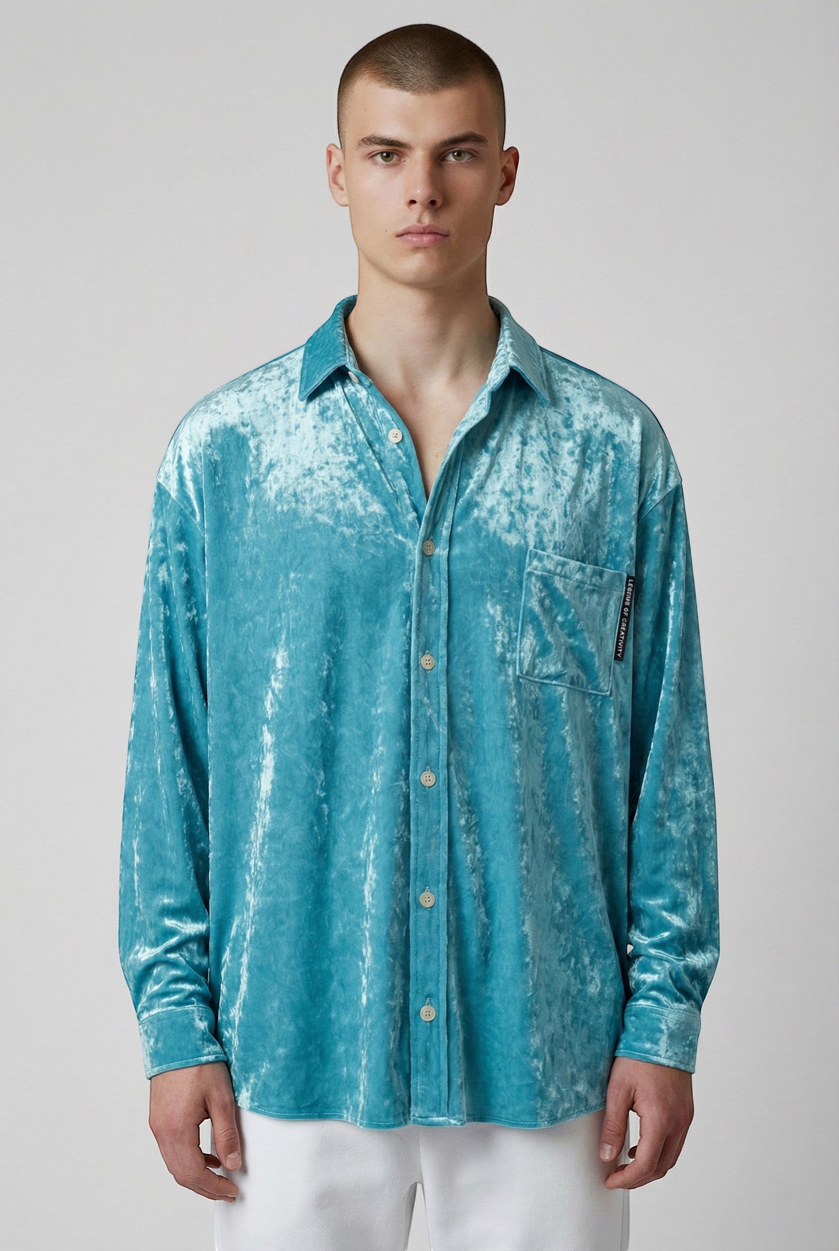 Franklin Velvet Shirt in Baby Blue