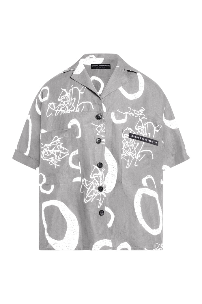 Jackson Abstract Print Linen Camper Shirt