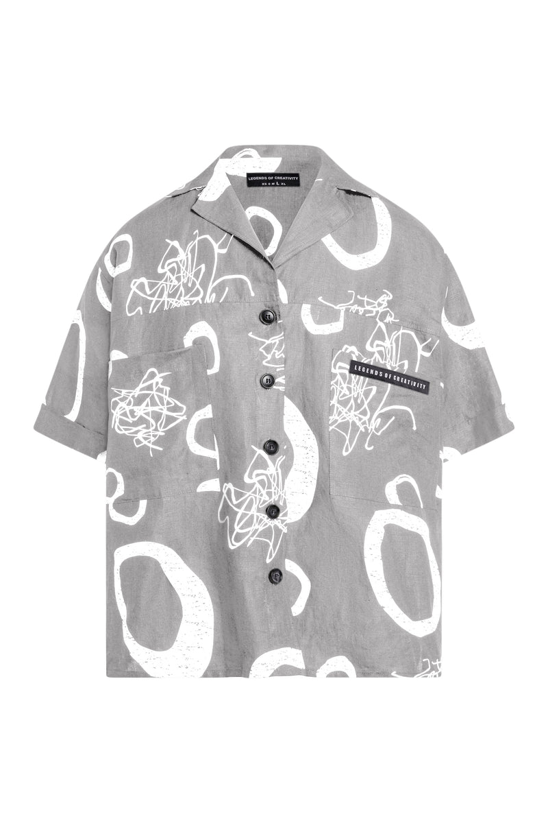 Jackson Abstract Print Linen Camper Shirt