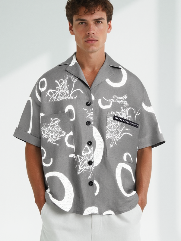 Jackson Abstract Print Linen Camper Shirt